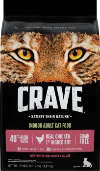 Crave High Protein Indoor Formula Salmon Recipe Grain Free Adult, Dry Cat Food, 4lb