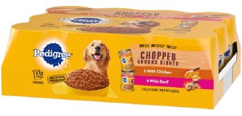 Pedigree Chopped Ground Dinner Variety Pack with Beef and Chicken Canned, Wet Dog Food, Case of 12, 13.2oz Can