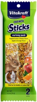 Sunseed Vitakraft Crunch Sticks Variety Pack Small Animal Treats, Grain and Honey Apple and Orange, 2.5oz, 2 count