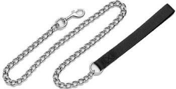 Fine Chain Dog Leash With Nylon Handle 4.0mm 4ft Black