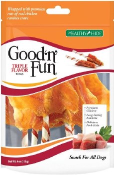 Good n Fun Triple Flavored Rawhide Wings Dog Treats, Chicken Pork and Beef, 4oz