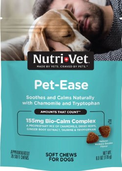 NutriVet Pet Ease Calming Soft Chews for Dogs, Smoked Hickory Flavored, 65 count