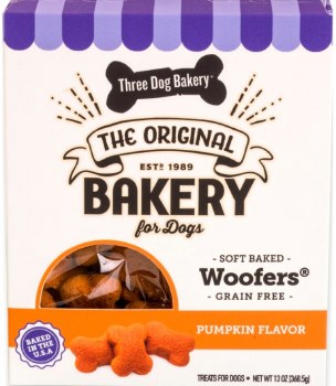 Three Dog Bakery Grain Free Soft Baked Pumpkin Flavored Woofers, Case of 6, 13oz