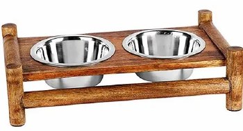 Advance Pet Bamboo Double Diner Stainless Steel Dish 1Qt