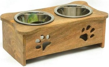 Advance Pet Wood Diner Bone with Paw Print, Stainless Steel Bowl, 1Qt