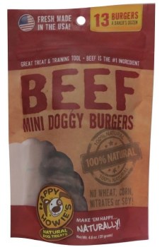 Happy Howies Beef Mini Doggy Burgers Dog Treats, 2 inch 13 count