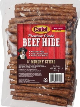 Cadet Gourmet Munchy Rawhide Sticks, Beef, 5 inch, 100 count