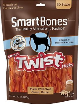 Smartbones Twist Sticks Peanut Butter Rawhide Free Dog Chews 50 count