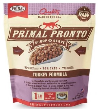 Primal Pronto Frozen Raw Scoop & Servce Turkey Formula Cat Food 1lb