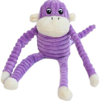 Zippy Paws Plush Spencer the Crinkle Monkey, Purple, Dog Toys, Small