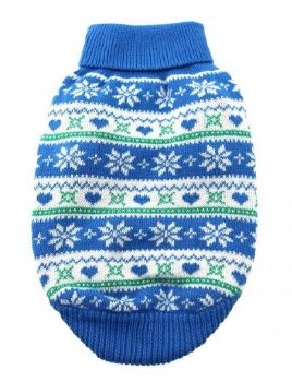 Doggie Design Snowflake and Heart Combed Sweater, Blue, Extra Small