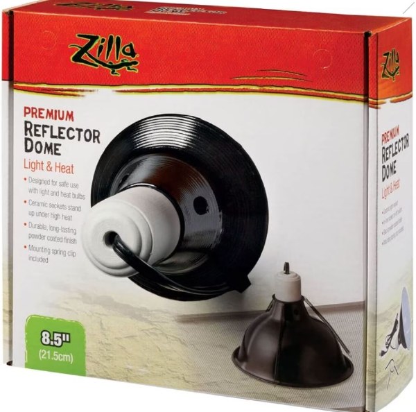 Zilla Premium Reflector Dome Reptile Light and Heat Lamp, Black, 8.5