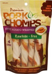 Premium Pork Chomps Sweet Potato Dog Treats Large 4 count