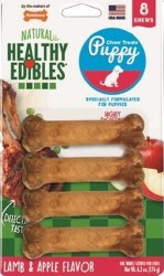 Nylabone Healthy Edibles Puppy Natural Chew, Dog Bones, Lamb/Apple, Petite, 8 Pack