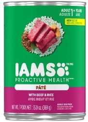 IAMS ProActive Health Adult with Beef and Rice Pate Canned, Wet Dog Food, 13oz