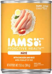 IAMS ProActive Health Puppy Formula Chicken and Rice Pate Canned, Wet Dog Food, 13oz