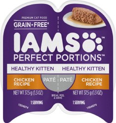 IAMS Perfect Portions Kitten Formula Grain Free Pate with Chicken, Wet Cat Food, 2.6oz