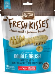 Merrick Fresh Kisses Double Brush Mint Breath Strips Medium Grain Free Dental Dog Treats 10pk