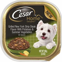 Cesar Home Delights Grilled New York Strip Steak with Potatoes and Summer Vegetables Recipe, Wet Dog Food Tray, 3.5oz