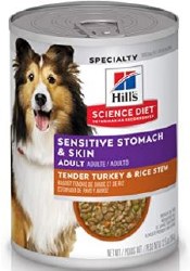 Hills Science Diet Sensitive Skin and Stomach Adult Formula Turkey and Rice Recipe Canned, Wet Dog Food, 12.5oz