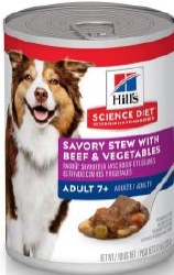 Hills Science Diet Adult 7yr Formula Savory Stew with Beef and Vegetables Recipe Canned Wet Dog Food case of 12,.8oz