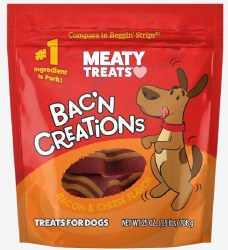 Meaty Treats Bak'n Creations Bacon & Cheese Flavor, Dog Treats, 25oz