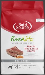 Pure Vita Grain Free Beef and Red Lentils Recipe Dry Dog Food 25lb