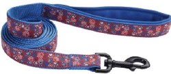 1 inch x 6ft Neoprene Leash Red and Blue Paws
