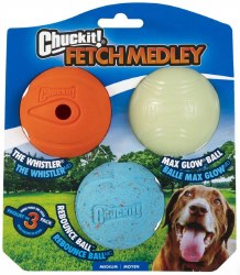 ChuckIt! Fetch Medley Glow/Whistle/Rebounce, Medium, 3 Pack