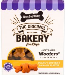 Three Dog Bakery Grain Free Soft Baked Peanut Butter & Banana Woofer, case of 6, 13oz