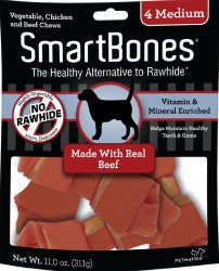 SmartBones Rawhide Free Beef Flavored Dog Chews Medium 4 Pack