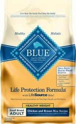 Blue Buffalo Life Protection Small Breed Healthy Weight Adult Formula Chicken and Brown Rice Recipe, Dry Dog Food, 5lb