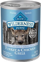 Blue Buffalo Wilderness Puppy Formula Turkey and Chicken Grill Recipe Grain Free Canned Wet Dog Food case of 12, 12.5oz Cans