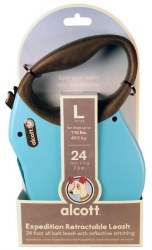 Alcott Adventure Retractable Leash, Blue, 24ft, up to 110lb