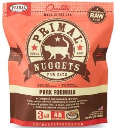 Primal Frozen Raw Pork Formula Cat Nuggets, 3lb