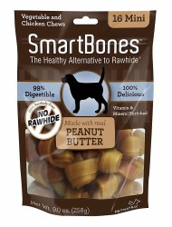 Smartbones Peanut Butter Mini 16 Pack Rawhide Free Dog Chews