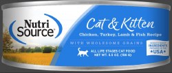 NutriSource Chicken, Turkey, Lamb, and Whitefish Recipe Canned, Wet Cat Food, Case of 12, 5oz