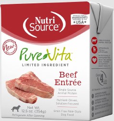 NutriSource Pure Vita Grain Free Beef Entree Tetra Pack Dog, case of 12, 12.5oz
