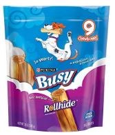 Purina Busy Bone Rollhide Small & Medium Pouch, Dog Treats, 9 Pack