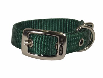 Hamilton Single Thick Nylon Deluxe Dog Collar, 14 inch, Dark Green