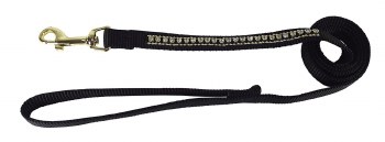 Hamilton Gold Rhinestone Dog Lead 5/8 inch thick, 4 feet long, Black