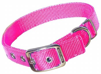 Hamilton Double Thick Nylon  Deluxe Dog Collar, 1 inch x 24 inch, Hot Pink