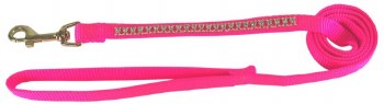 Hamilton Gold Rhinestone Dog Lead 5/8 inch thick, 4 feet long, Hot Pink