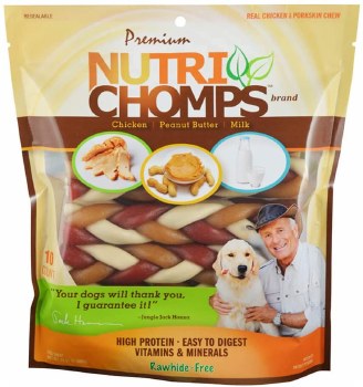 Nutri Chomps Mixed Flavor Braid Dog Treat, Digestible Dog Chews, 10 count, 6 inch