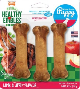 Nylabone Healthy Edibles Chew Treats for Puppies, Lamb and Apple Flavor, Dog Dental Health, 3 count