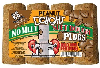 C&S Peanut Delight No Melt Suet Dough Plugs Wild Bird Food, 12oz