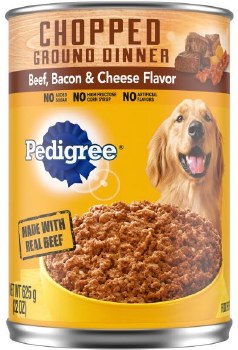 Pedigree Chopped Ground Dinner with Beef, Bacon and Cheese Recipe Canned, Wet Dog Food, 22oz