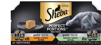 Sheba Perfect Portions Pate Variety Pack with Turkey and Chicken Grain Free Wet Cat Food, case of 12, 2.6oz Twin Packs