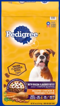 Pedigree Adult Chicken and Vegetable Flavor with Bacon Flavored Bites, Dry Dog Food, 44lb