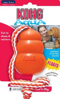 Kong Aqua, Classic Kong Shape with Rope for Retriever Training, Orange, Large